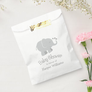Bolsa De Papel Elefante moderno Baby Shower gris y blanco