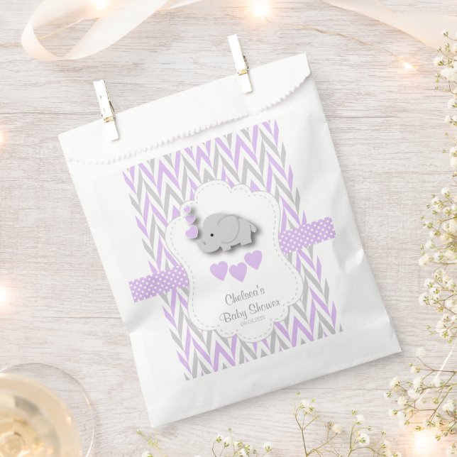 Bolsa De Papel Elefante morado y gris Baby Shower 2 (Cortado)