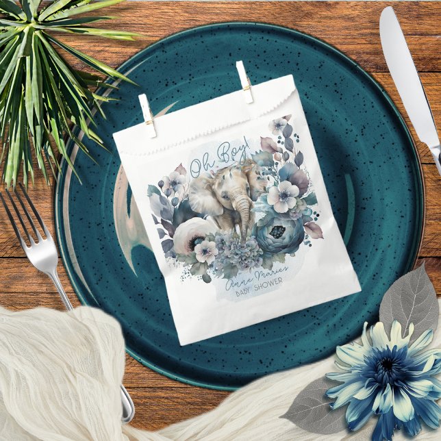 Bolsa De Papel Elefante Oh Boy Blue Floral Baby Shower (Subido por el creador)