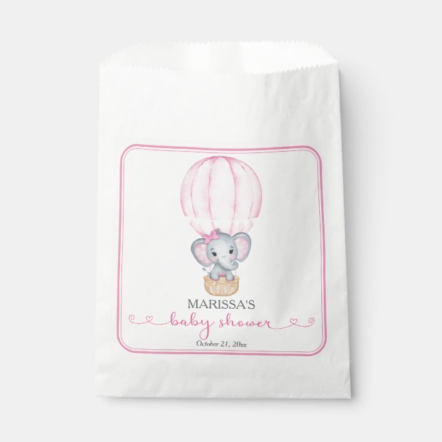 Bolsa De Papel Elefante Rosa Bebé Chica Ducha (Anverso)