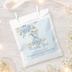 Bolsa De Papel Elefante Rosas Azules Para Baby Shower Agradecimie