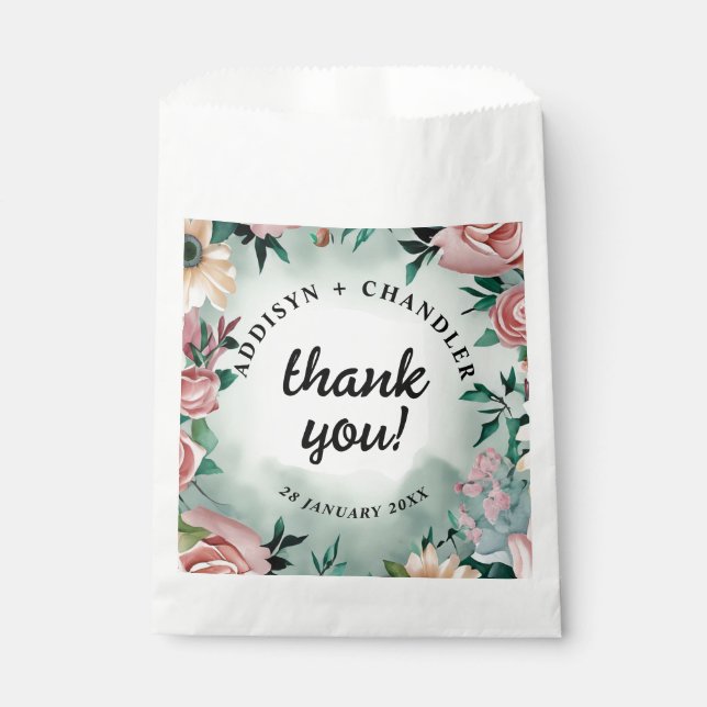 Bolsa De Papel Elegancia de flor pastel: Boda floral verde sabio (Anverso)