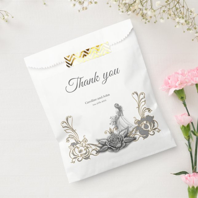 Bolsa De Papel Elegancia en plata y negro. (Sellado)