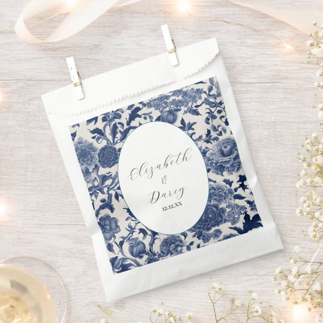 Bolsa De Papel Elegancia porcelana: Boda Floral Azul (Cortado)