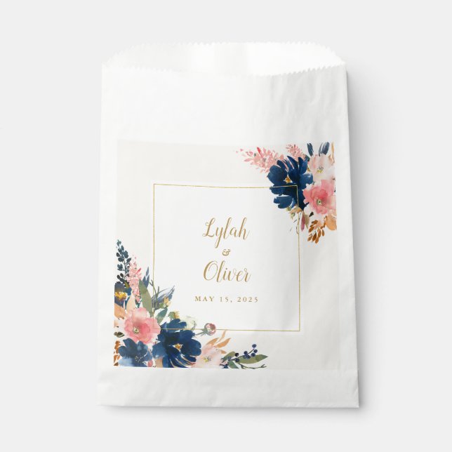Bolsa De Papel Elegancia salvaje | Boda Naval Rubor & Gold (Anverso)