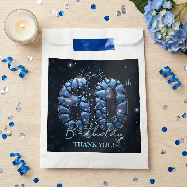 Bolsa De Papel Elegant 60th Birthday Blue Gemstone Glamorous (Subido por el creador)