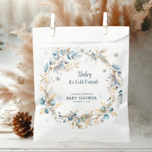 Bolsa De Papel Elegant Baby Its Cold Outside Navy Gold Winter  (Subido por el creador)