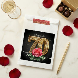 Bolsa De Papel Elegant Black Gold Red Rose 70th Birthday Party