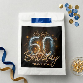 Bolsa De Papel Elegant Black Gold Sparkle 60th Birthday Thank You