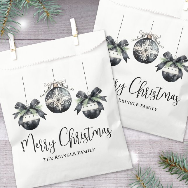 Bolsa De Papel Elegant Black White Christmas Party (Elegant Simple Black White Christmas Party Favor Bag)