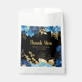 Bolsa De Papel Elegant Blue and Gold Flowers Birthday Party 