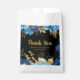 Bolsa De Papel Elegant Blue and Gold Flowers Sweet Sixteen