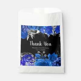 Bolsa De Papel Elegant Blue and Silver Flowers Birthday Party