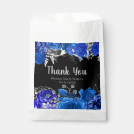 Bolsa De Papel Elegant Blue and Silver Flowers Sweet Sixteen
