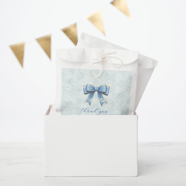 Bolsa De Papel Elegant Blue Bow Engagement Party Invitation (Fiesta)