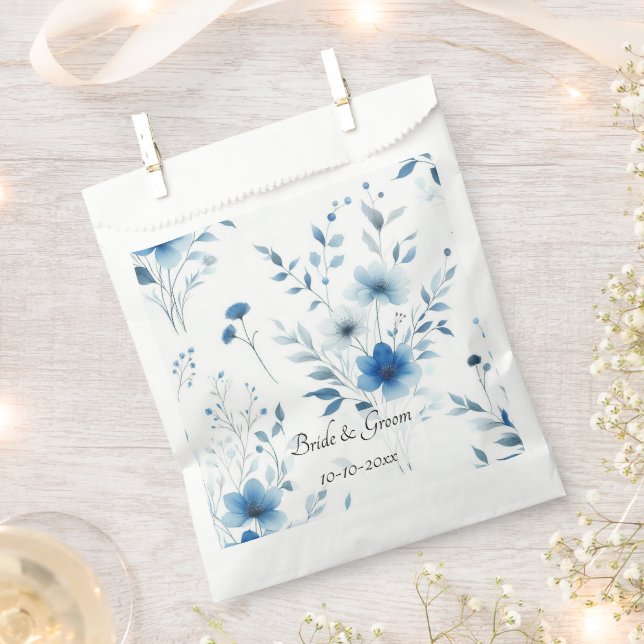 Bolsa De Papel Elegant Blue Floral Wedding (Cortado)