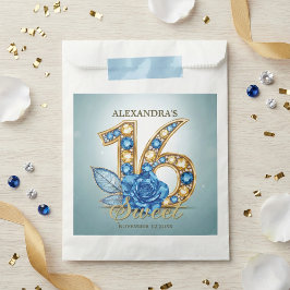 Bolsa De Papel Elegant Blue Gold Jewel Crystal Rose Sweet 16