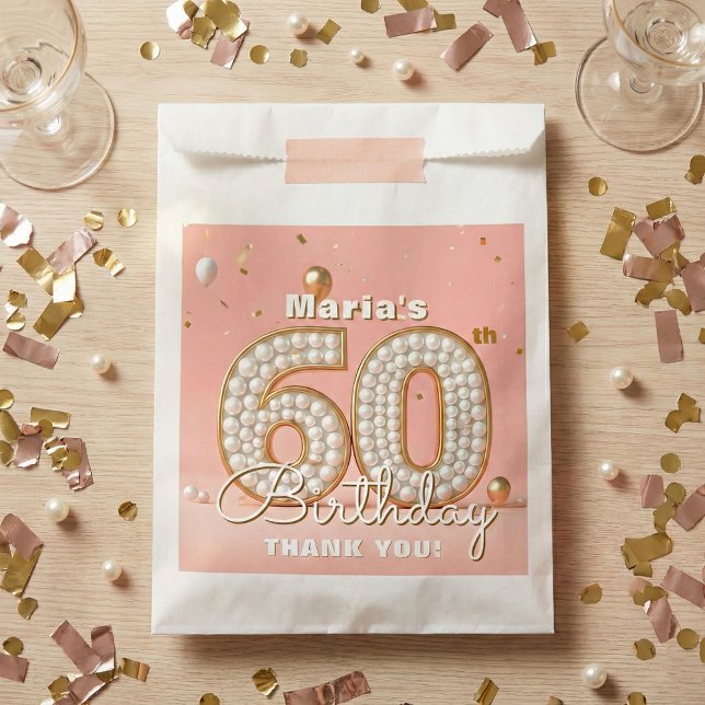 Bolsa De Papel Elegant Blush Pink Pearl And Gold 60th Birthday (Subido por el creador)