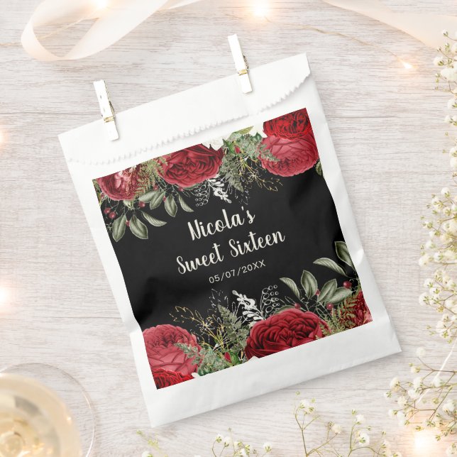 Bolsa De Papel Elegant Christmas Red Flowers Sweet Sixteen (Cortado)