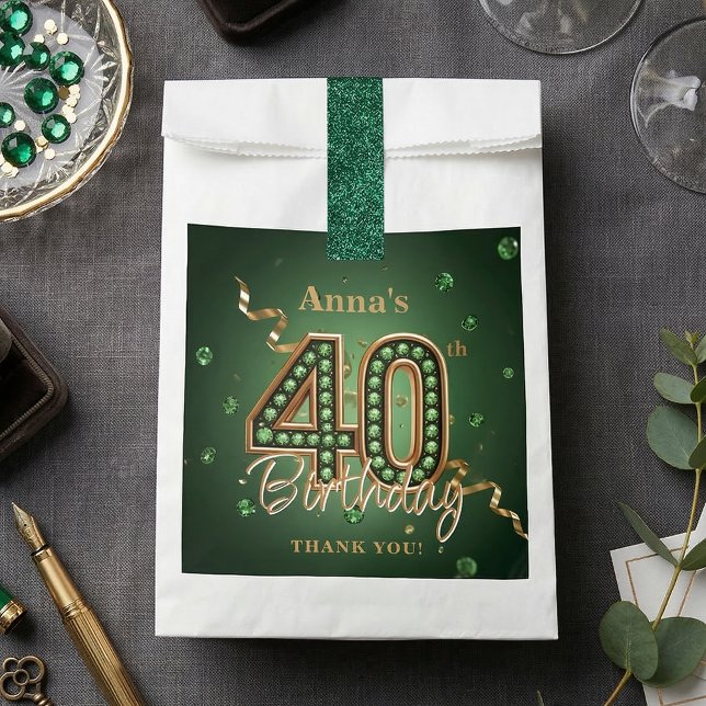 Bolsa De Papel Elegant Emerald Green Gold 40th Birthday Gemstone (Subido por el creador)