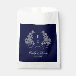 Bolsa De Papel Elegant Floral Crest Navy Monogram Wedding