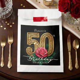 Bolsa De Papel Elegant Glam Black Gold Red Rose 50th Birthday