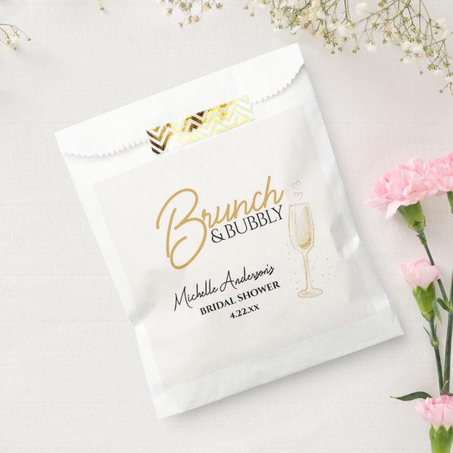 Bolsa De Papel Elegant Gold Brunch & Bubbly Bridal Shower  (Sellado)