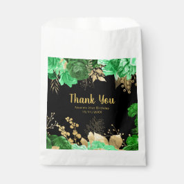 Bolsa De Papel Elegant Green and Gold Flowers Birthday Party 