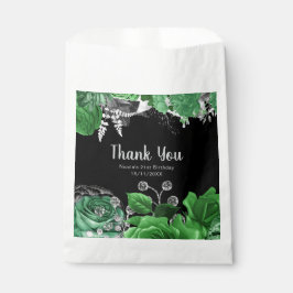 Bolsa De Papel Elegant Green and Silver Flowers Birthday Party
