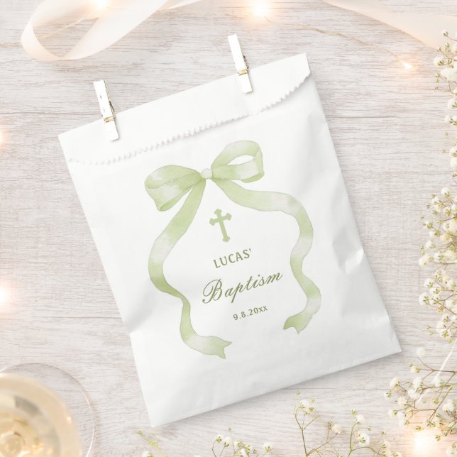 Bolsa De Papel Elegant Green Bow Baptism (Cortado)