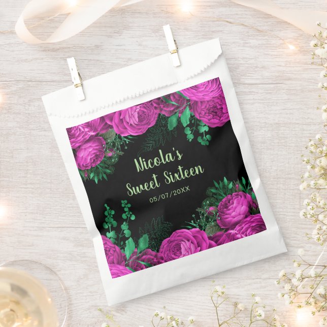 Bolsa De Papel Elegant Hot Pink Flowers Sweet Sixteen (Cortado)