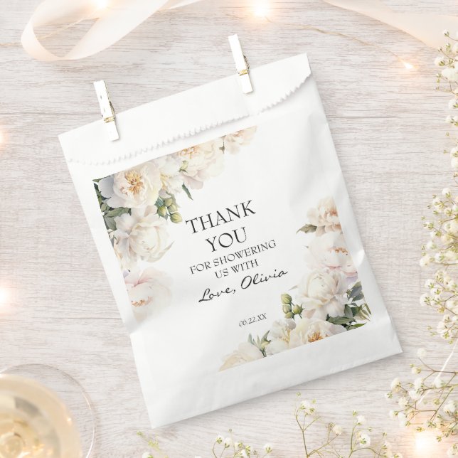 Bolsa De Papel Elegant Ivory Peony Neutral Thank You (Cortado)