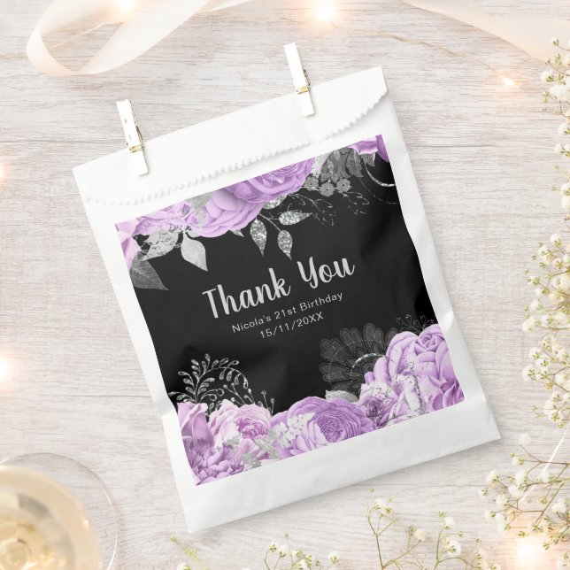 Bolsa De Papel Elegant Lilac and Silver Flowers Birthday Party (Cortado)