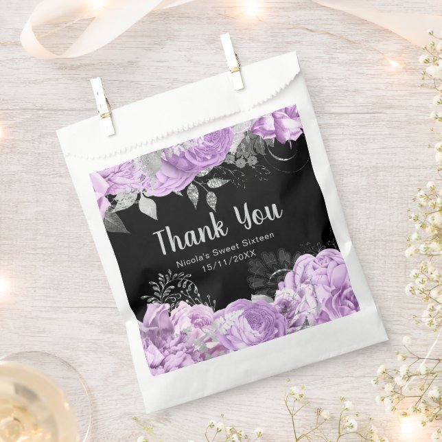 Bolsa De Papel Elegant Lilac and Silver Flowers Sweet Sixteen (Cortado)