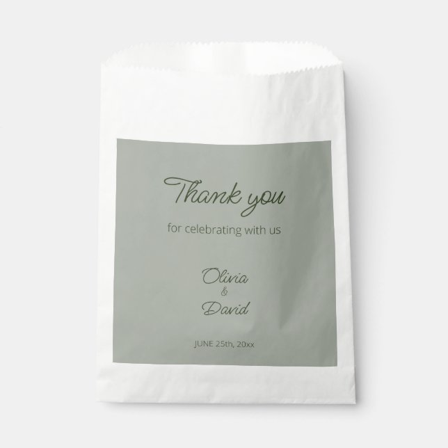 Bolsa De Papel Elegant Minimalist Sage Green Wedding  (Anverso)