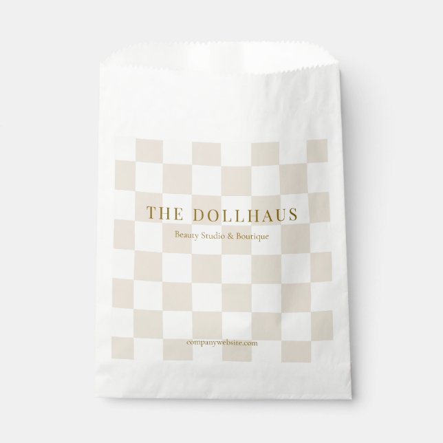 Bolsa De Papel Elegant Neutral Checkered Background Business Name (Anverso)