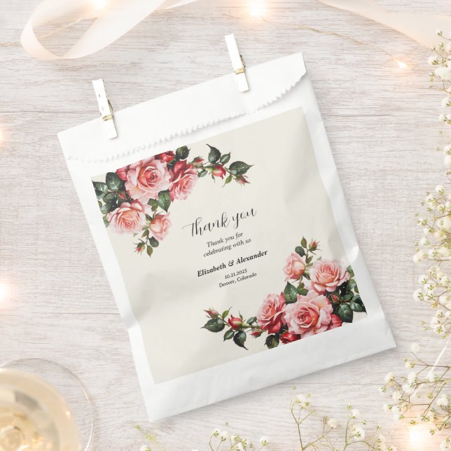 Bolsa De Papel Elegant pink and red roses floral wedding  (Cortado)