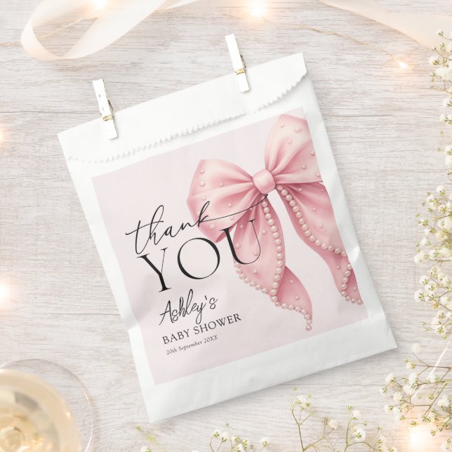 Bolsa De Papel Elegant Pink Bow Baby Shower Thank You (Cortado)
