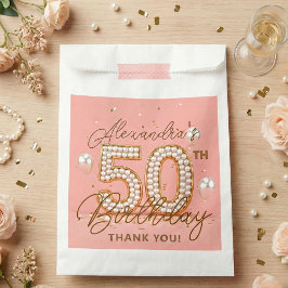 Bolsa De Papel Elegant Pink Gold Pearls 50th Birthday Party