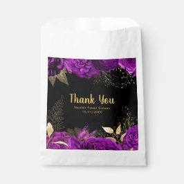 Bolsa De Papel Elegant Purple and Gold Flowers Sweet Sixteen 