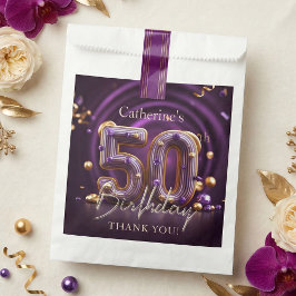 Bolsa De Papel Elegant Purple Gold 50th Birthday Party Thank You