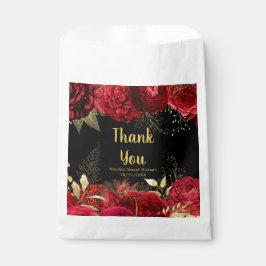 Bolsa De Papel Elegant Red and Gold Flowers Sweet Sixteen