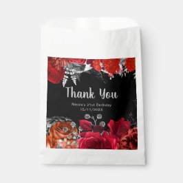Bolsa De Papel Elegant Red and Silver Flowers Birthday Party