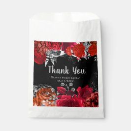 Bolsa De Papel Elegant Red and Silver Flowers Sweet Sixteen 