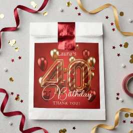 Bolsa De Papel Elegant Red Gold Balloons 40th Birthday Thank You