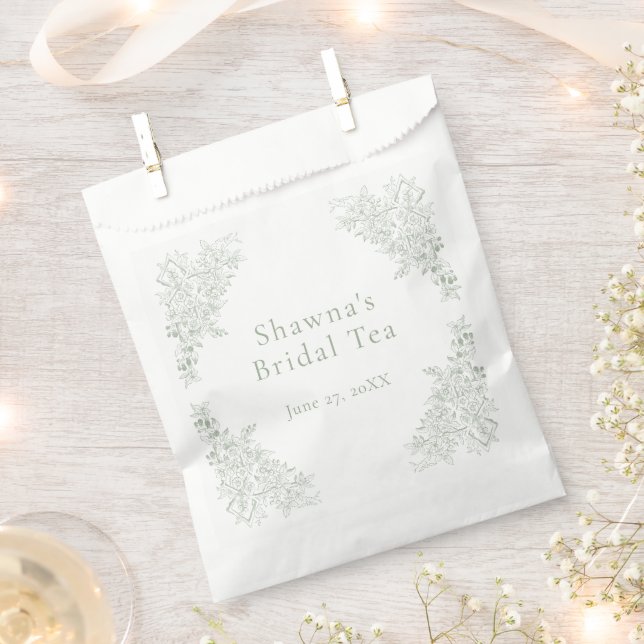 Bolsa De Papel Elegant Sage Chinoiserie Nature Bird Bridal Shower (Cortado)