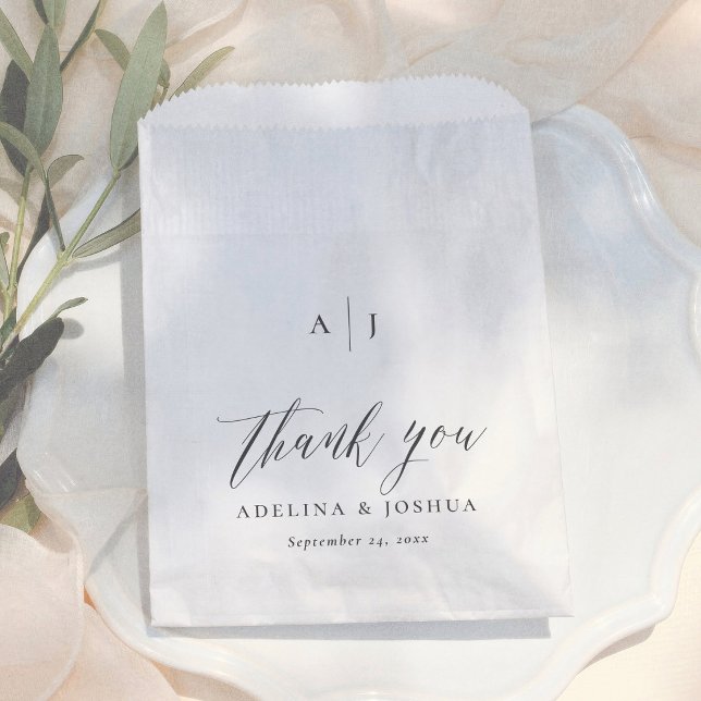 Bolsa De Papel Elegant Script Black & White Thank You Wedding (Subido por el creador)