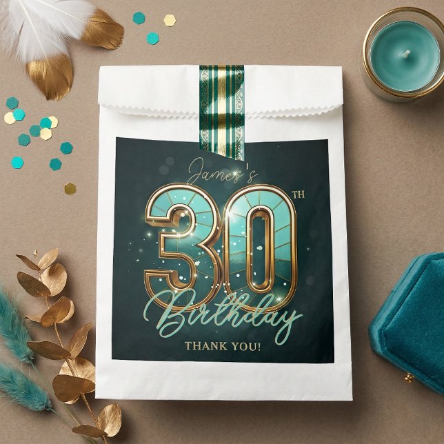 Bolsa De Papel Elegant Teal and Gold 30th Birthday Modern Luxury  (Subido por el creador)