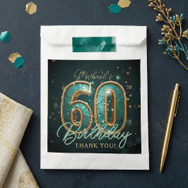 Bolsa De Papel Elegant Teal Gold 60th Birthday Party Thank You