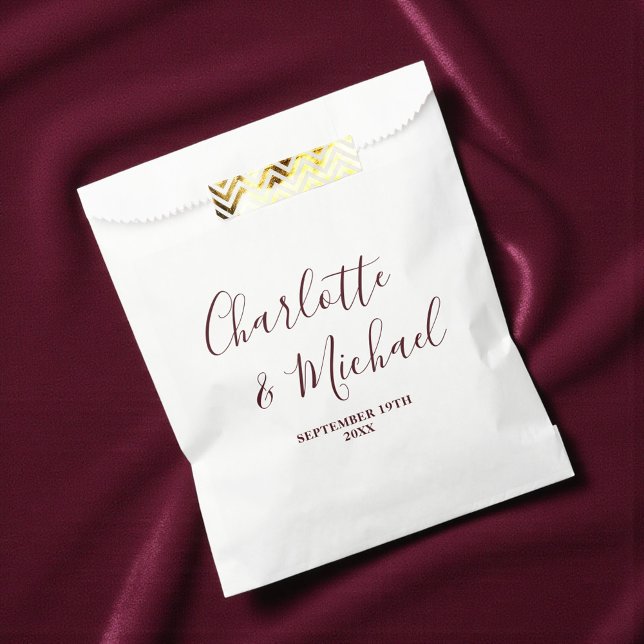 Bolsa De Papel Elegant White & Burgundy Script Minimalist Wedding (Subido por el creador)